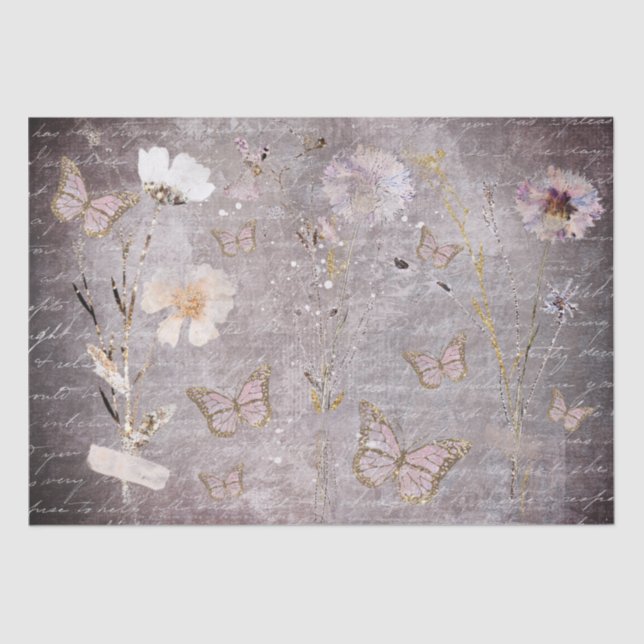 De Seda borboletas e flores secas papel tissue (Frente )