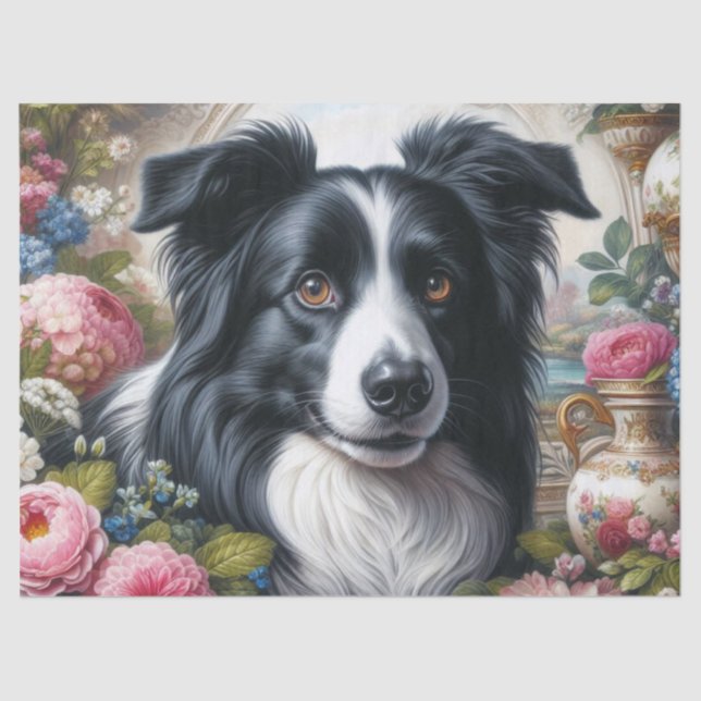 De Seda Border Collie com Flores Papel Tissue (Frente )