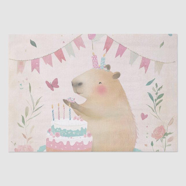 De Seda Capybara Birthday Bash Party Decor Papel Tecido (Frente )