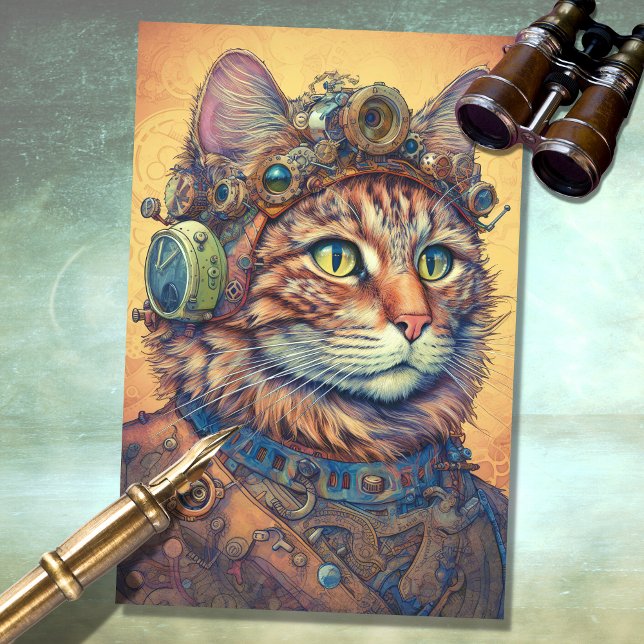 De Seda Cat Steampunk 4 Papel Decoupage (Criador carregado)