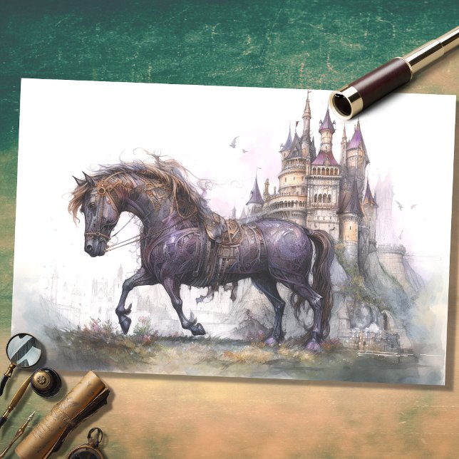 De Seda Cavalo com Papel Decoupage do Castelo Steampunk 2 (Criador carregado)