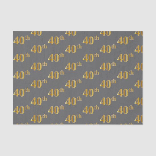 De Seda Cinza, Faux Dourado 40º (quadragésimo) Papel Tecid (Frente )