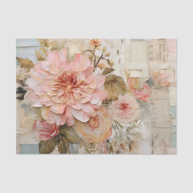De Seda Colagem Adorável com Flores Pintadas em Papel Rasg (Frente )