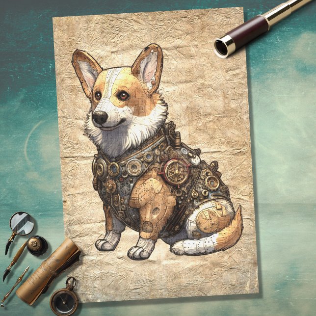De Seda Corgi Steampunk 3 - Papel Decoupage (Criador carregado)