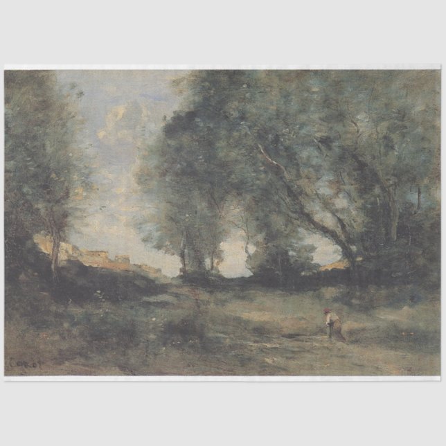 De Seda Corot Landscape Decoupage Papel Tecidual (Frente )