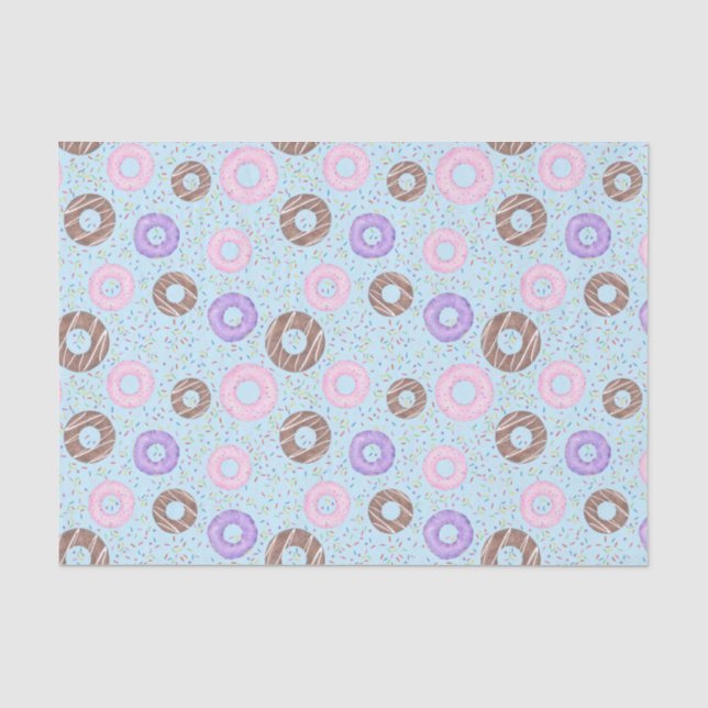 De Seda Deliciosos Donuts Papel Tecido em Azul (Frente )