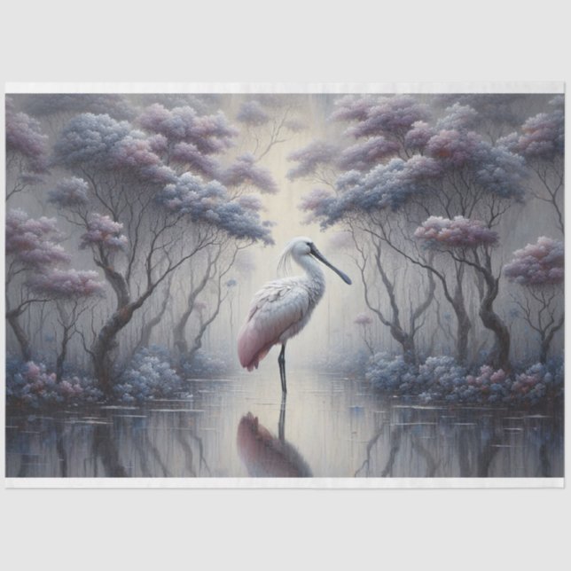 De Seda Desligar, Pássaro Spoonbill, Papel Tecido (Frente )