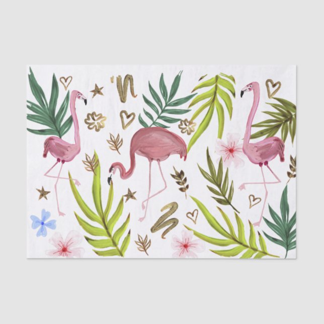 De Seda Dissociar Papel Tecido Glitter Boho Flamingo (Frente )