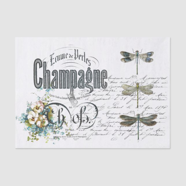 De Seda Dragonfly Champanhe Vintage Papel Tecido (Frente )