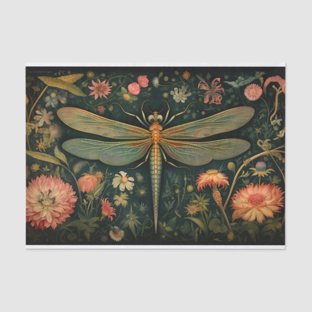 De Seda Dragonfly no Floral 6 Papel Decoupage (Frente )