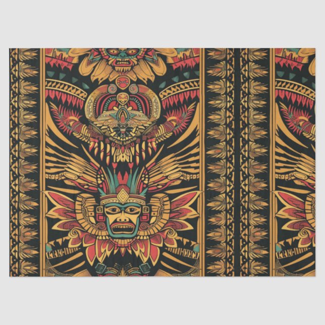 De Seda Elegante Beige "Aztec Dream" Molhando Papel Tecido (Frente )