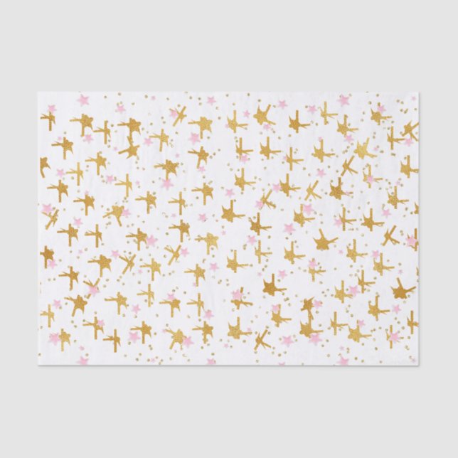 De Seda Estrelas cor-de-rosa e Douradas - Papel Tecidual C (Frente )