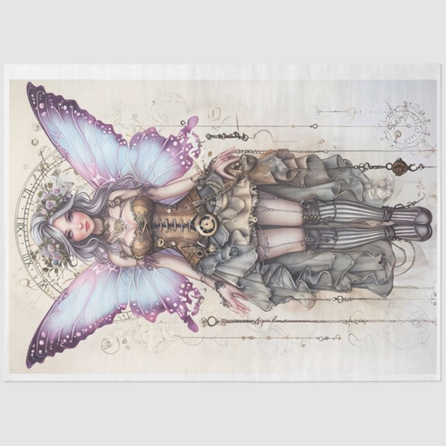 De Seda Fada Steampunk com Papel Tecido Rosa (Frente )