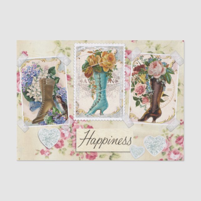 De Seda Felicidade Vitoriana Steampunk Boots Papel Tecido (Frente )