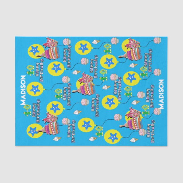 De Seda Feliz 10º Aniversário Papel Tecido nº 10 Azul (Frente )