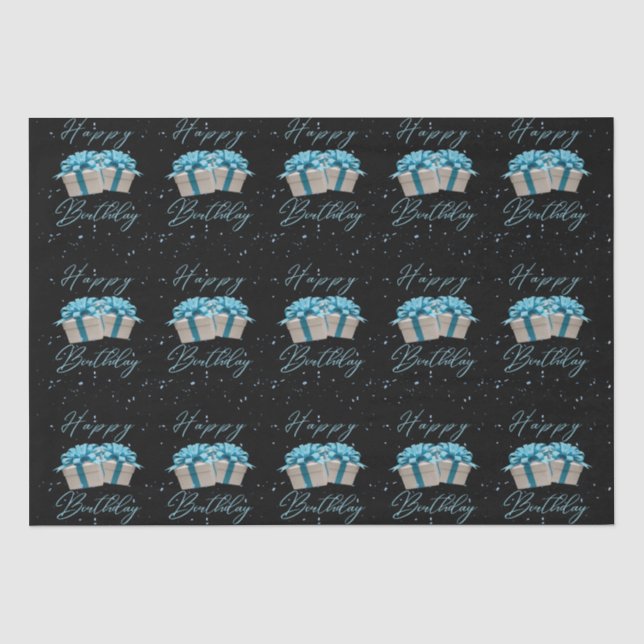 De Seda Feliz Aniversário Bebê Papel Azul Tecido (Frente )