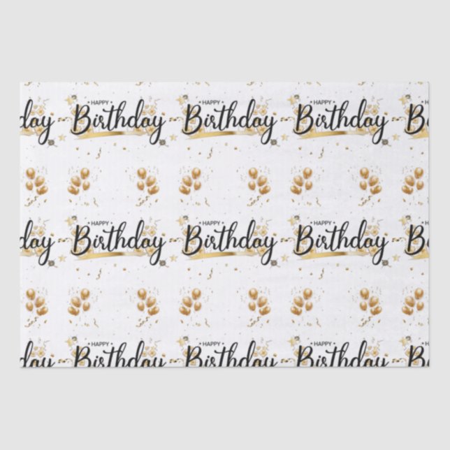 De Seda Feliz Aniversário Dourado Papel Tecido (Frente )