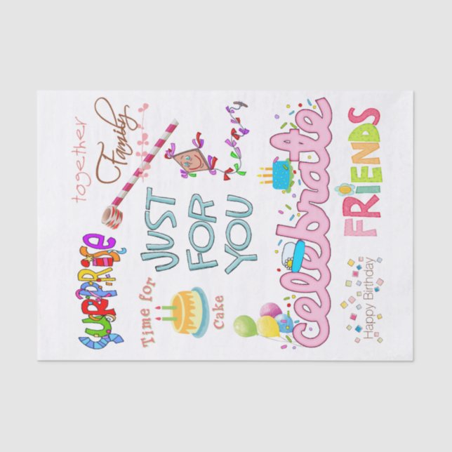 De Seda Feliz Aniversário Papel Tecido Amigos FamíliaSurpr (Frente )