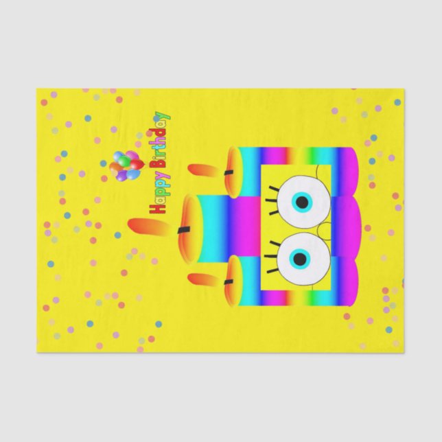 De Seda Feliz Aniversário Papel Tecido Colorido (Frente )