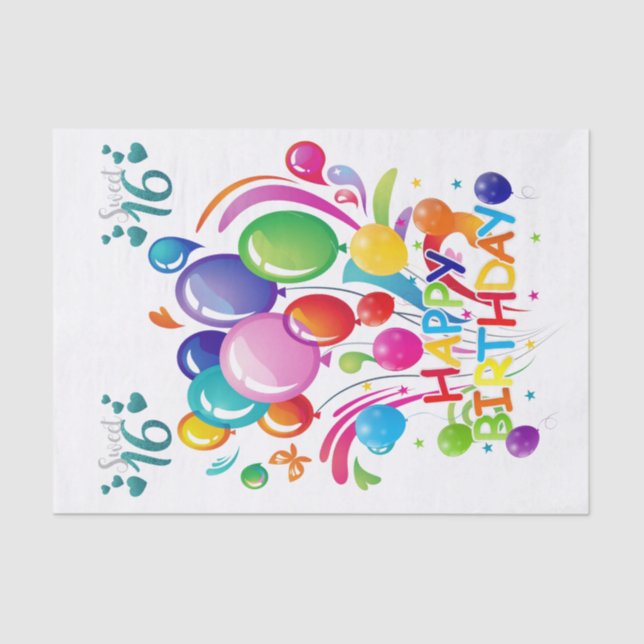 De Seda Feliz Aniversário Papel Tecido Doce Dezesseis (Frente )