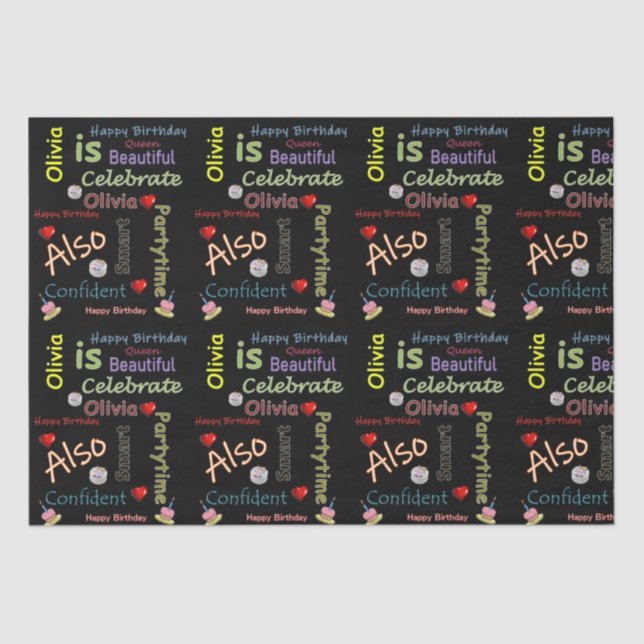 De Seda Feliz Aniversário Papel Tecido Olivia (Frente )