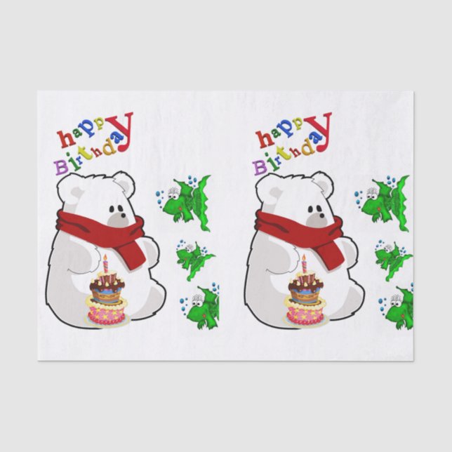 De Seda Feliz Aniversário Papel Tecido Polar Urso (Frente )