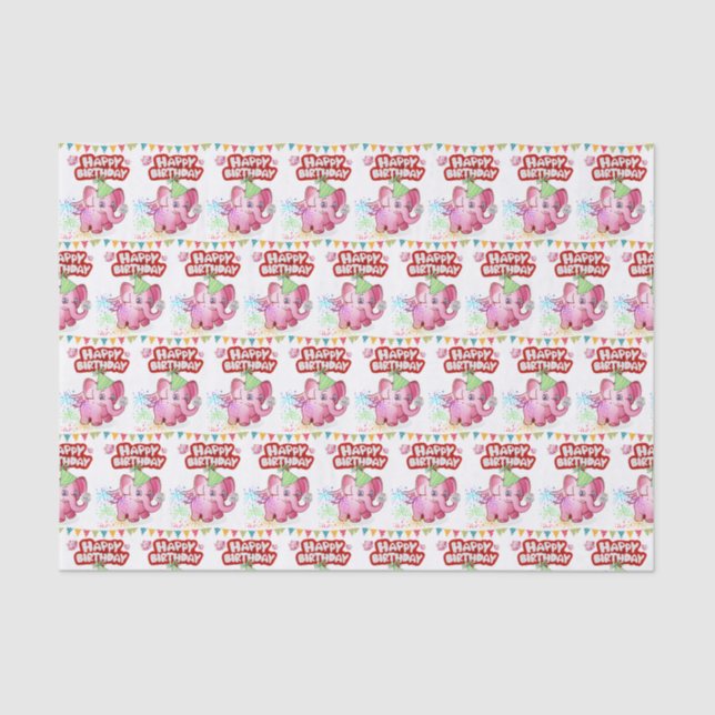 De Seda Feliz Aniversário Papel Tecido Rosa (Frente )