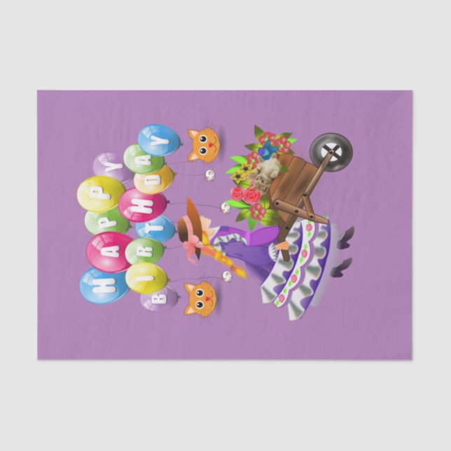 De Seda Feliz Aniversário Papel Tecido Vitoriano (Frente )