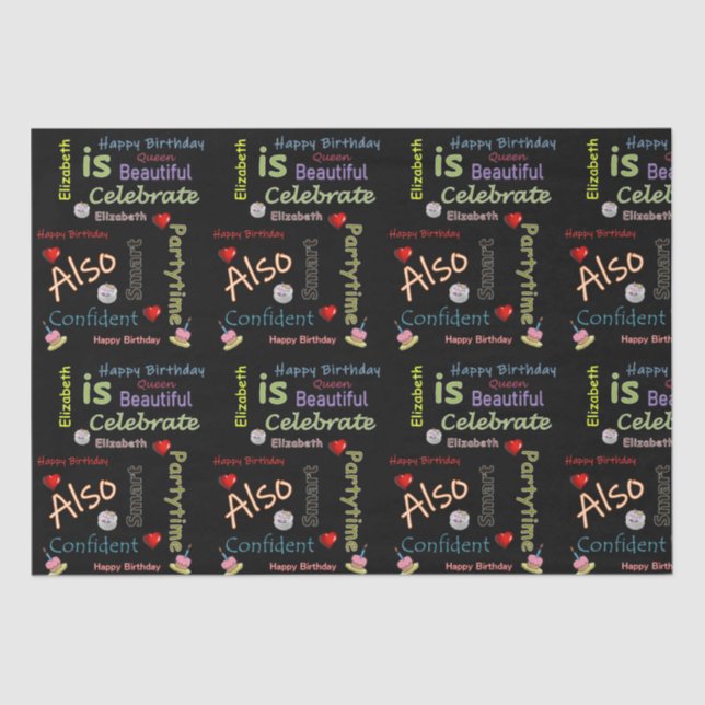 De Seda Feliz Aniversário Papel Tecidual Elizabeth (Frente )