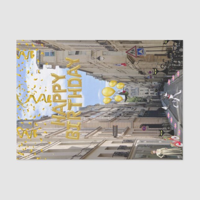 De Seda Feliz Aniversário Papel Tecidual Paris França (Frente )