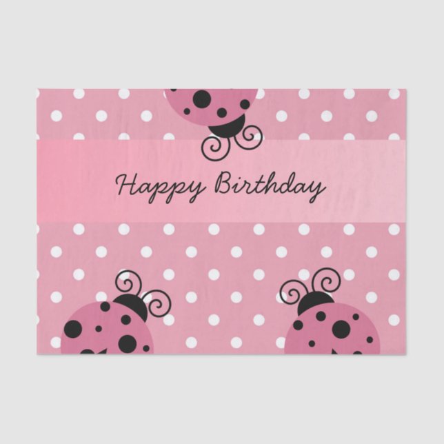 De Seda Feliz Aniversário Rosa Ladybug Papel Tema Bolinhas (Frente )