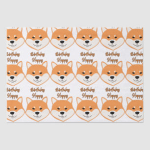 De Seda Feliz Aniversário Shiba Inu Papel Original