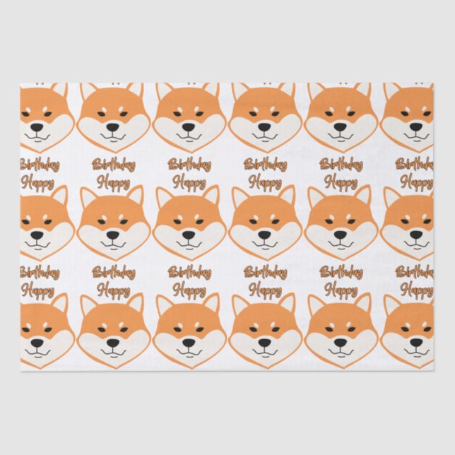De Seda Feliz Aniversário Shiba Inu Papel Original (Frente )