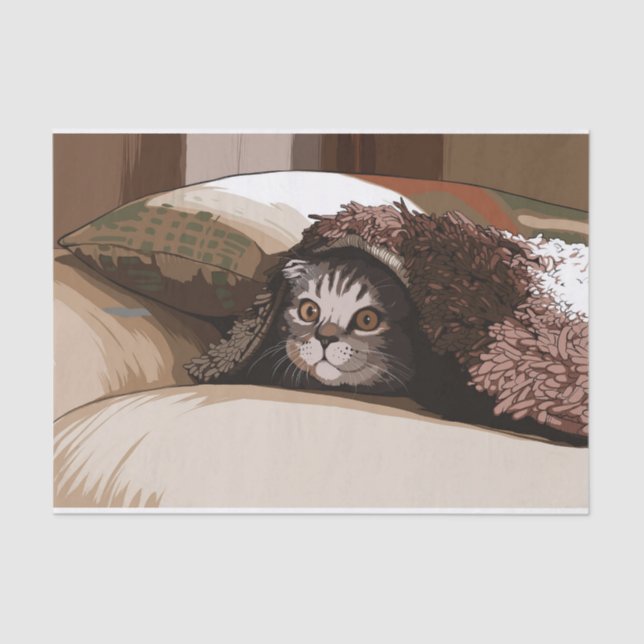 De Seda gato sob papel lençol (Frente )