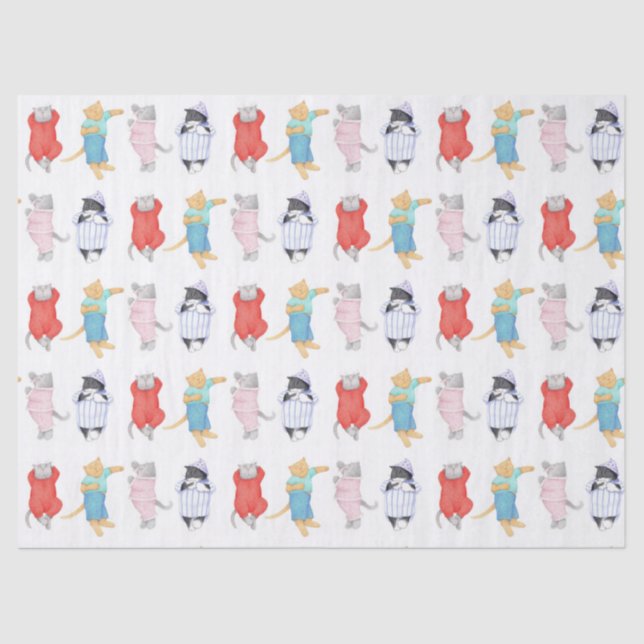 De Seda GATOS Papel Tecido PAJAMAS (Frente )