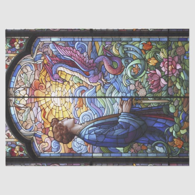 De Seda Homem com Papel Tecido Dragão (Frente )