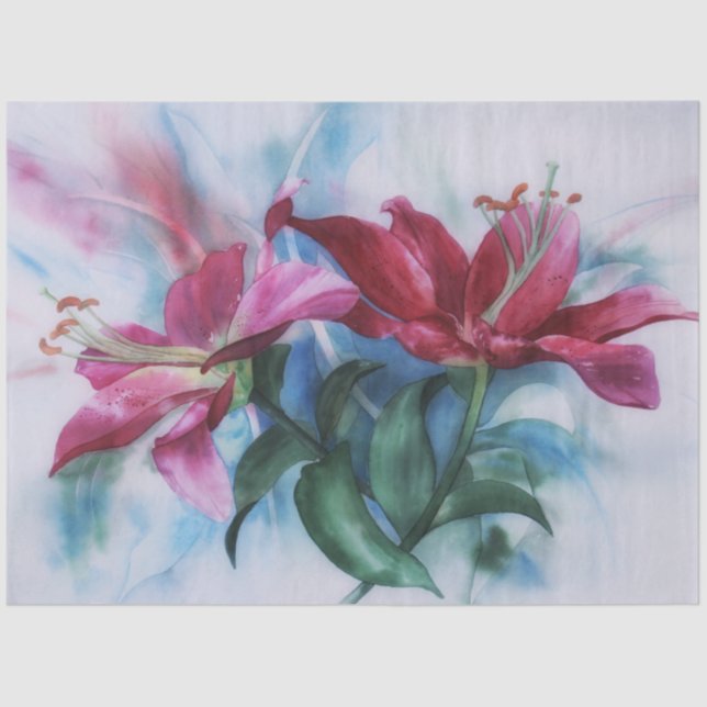 De Seda Lily Lily Watercolor Art Decoupage Papel Tecido (Frente )