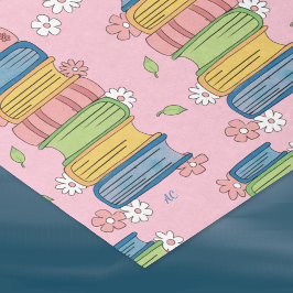 De Seda Livros Empilhos e Flores Papel Tecido Rosa