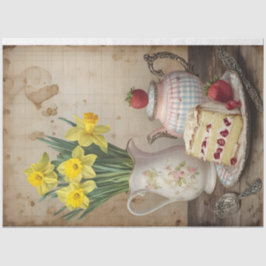 De Seda Manhã Chá com Daffodils Decoupage Papel Tecido