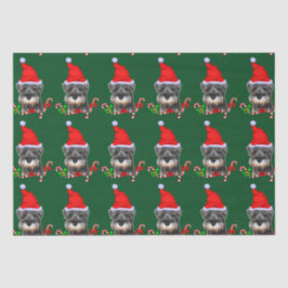 De Seda Miniatura Schnauzer em Santa Hat Papel Tecido