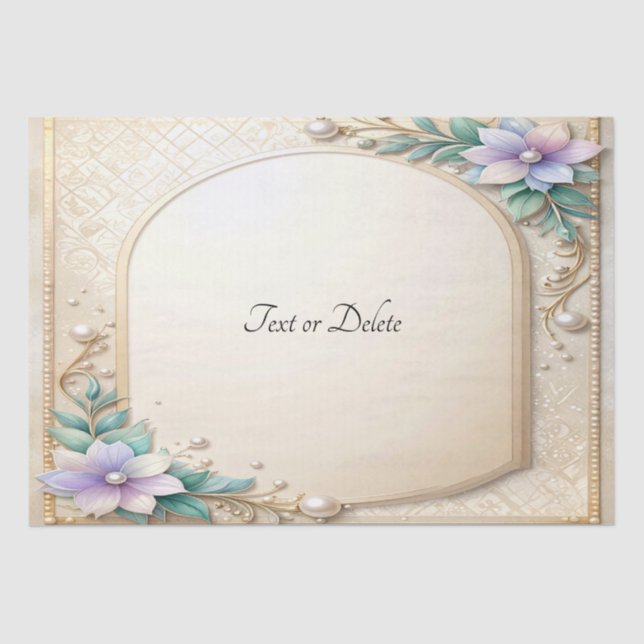 De Seda Moldura Floral Decorativa com Papel Tecido Pérolas (Frente )