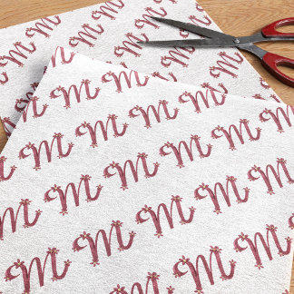 De Seda Monograma Rosa Dourado - Letra M Papel Tecido