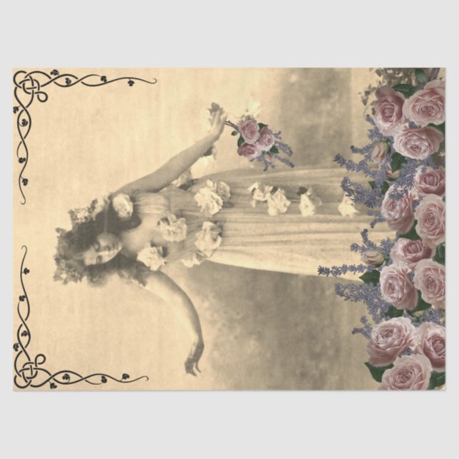 De Seda Mulher com Papel Tecido das Flores (Frente )