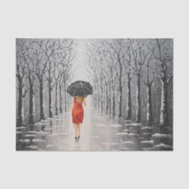 De Seda Mulher em vermelho caminha pelo papel tecido da ne