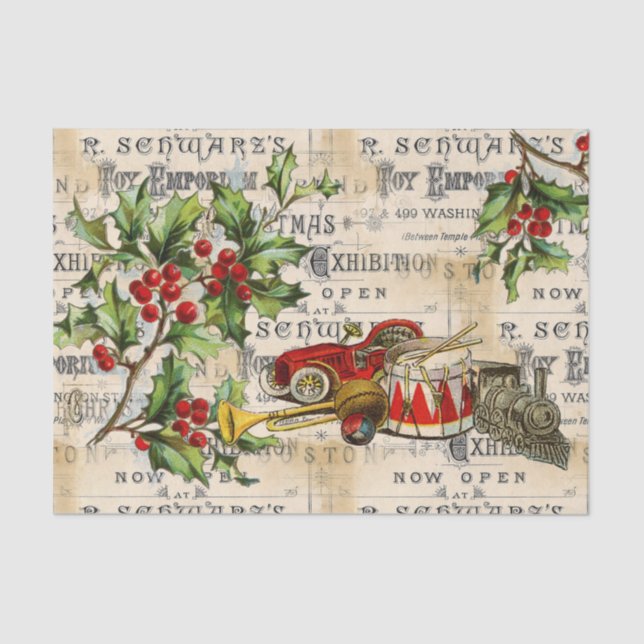 De Seda Natais vintages, brinquedos e papel holly (Frente )