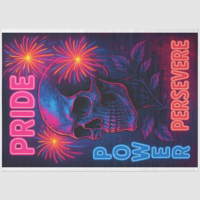 De Seda Neon Skull Empoderando Palavras Orgulha Papel Deco (Frente )