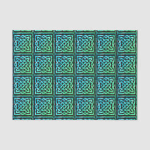 De Seda Nó Céltico - Azulejo Azul - Papel Verde Tecido