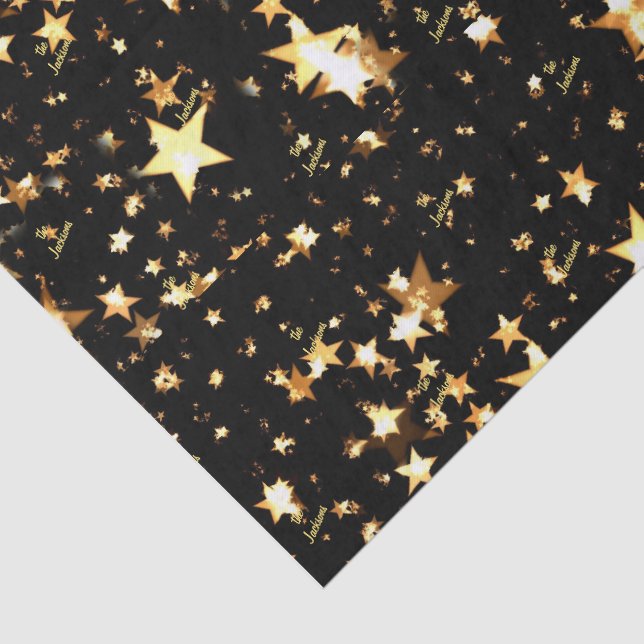 De Seda Nome do Script Papel Tissue Estrelas Preto e Doura (Detalhes)