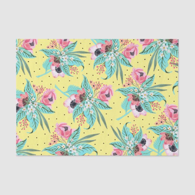 De Seda Padrão Floral Summery _ Papel Tecido Amarelo (Frente )
