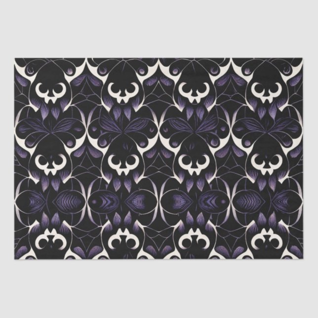 De Seda Padrão Gótico Preto e Roxo #2 | Papel tecidular (Frente )